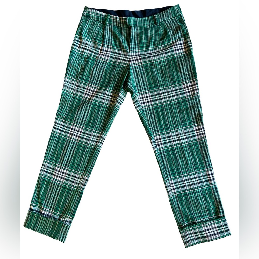Free People Green Plaid Tailored Trousers